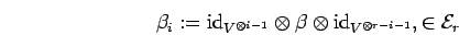 \begin{displaymath}\beta_i := {\rm id}_{V^{\otimes i-1}} \otimes \beta
\otimes{\rm id}_{V^{\otimes r-i-1}},\in {\cal E}_r\end{displaymath}