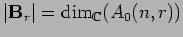 $\vert{\bf B}_r\vert={\rm dim}_{{\mathbb{C}}}{(A_0(n,r))}$