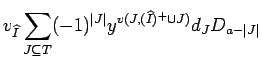 $\displaystyle v_{\widehat I}\sum_{J\subseteq T} (-1)^{\vert J\vert}y^{v(J,(\widehat I)^+\cup J)}
 d_JD_{a-\vert J\vert}$