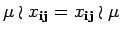 $\displaystyle \mu \wr x_{{\bf i} {\bf j}} = x_{{\bf i} {\bf j}} \wr \mu \; \;$