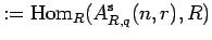 $\displaystyle :={\rm Hom}_{R}{(A^{{\rm s}}_{R,q}(n,r),R)} $